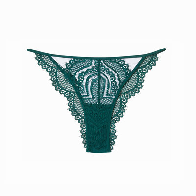 mesh and floral lace tanga briefs - fir green;