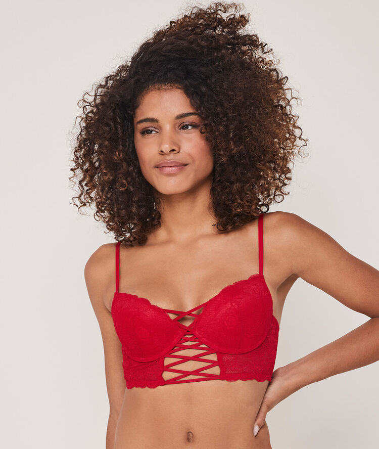 Flirtiz lace push-up bustier bra red.