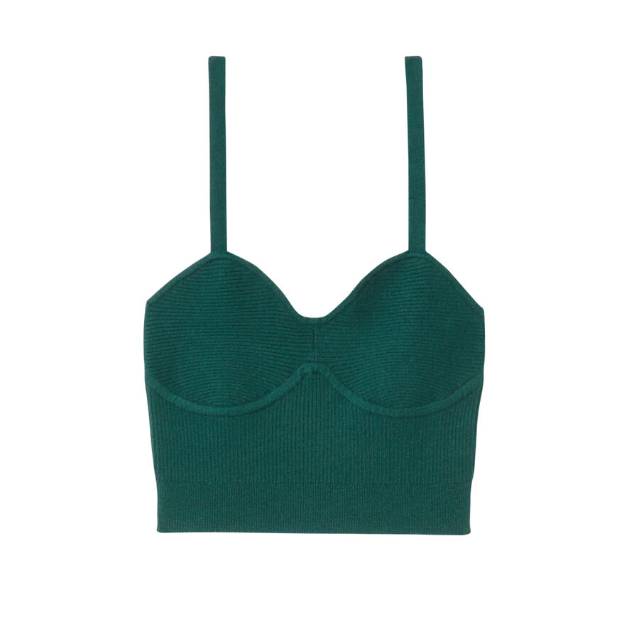 knitted strappy crop top - fir green;