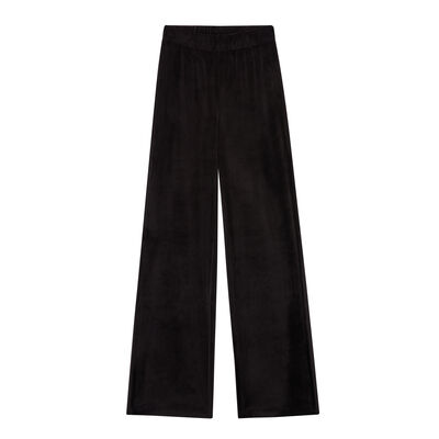 smooth velvet wide-leg trousers - black;