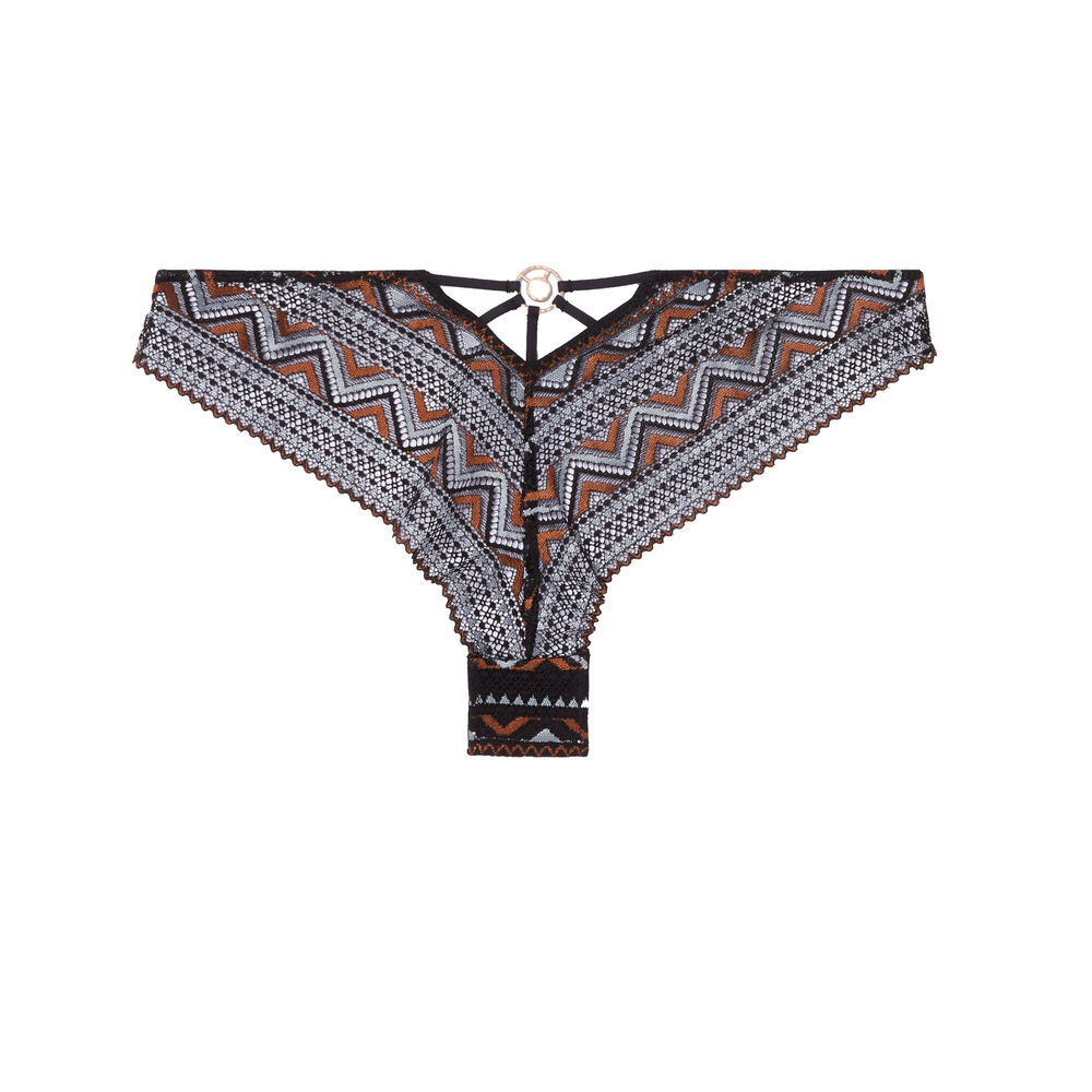 Two-tone lace tanga - black black.
