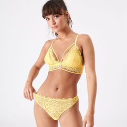 non-wired triangle bra with ties and charm detail;