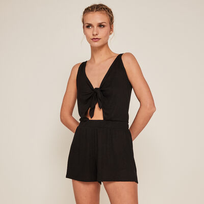 Playsuit with front tie - black;