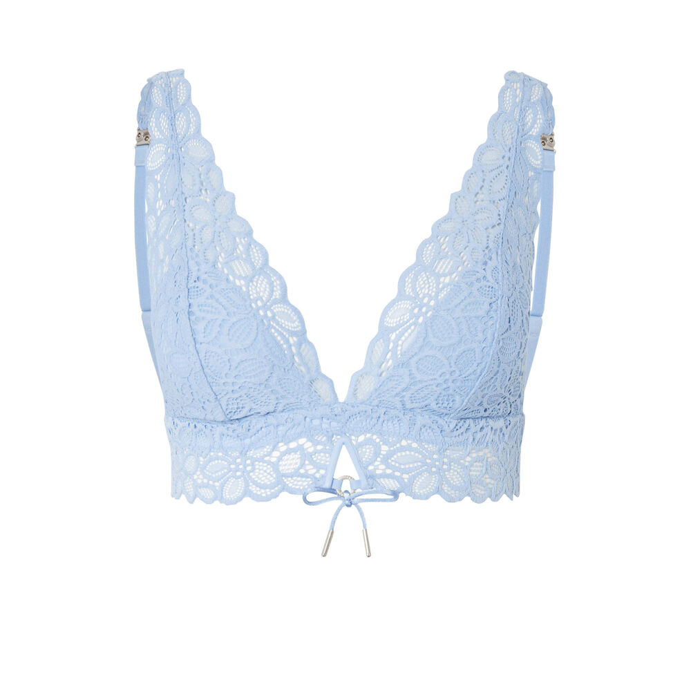 Floral lace triangle bra with bow detail - blue blue.