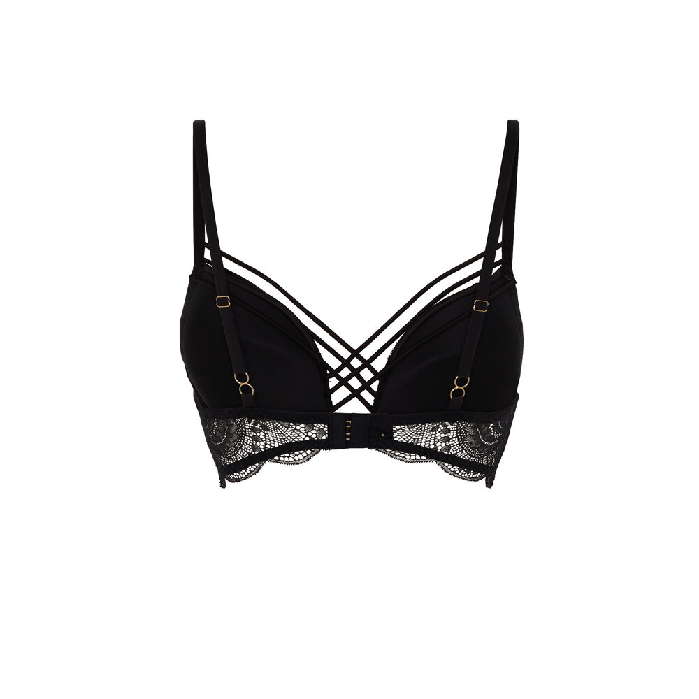 Lace push-up bra with satin straps - black black.