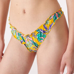 bikini bottoms with frilly edges and flower motifs - yellow