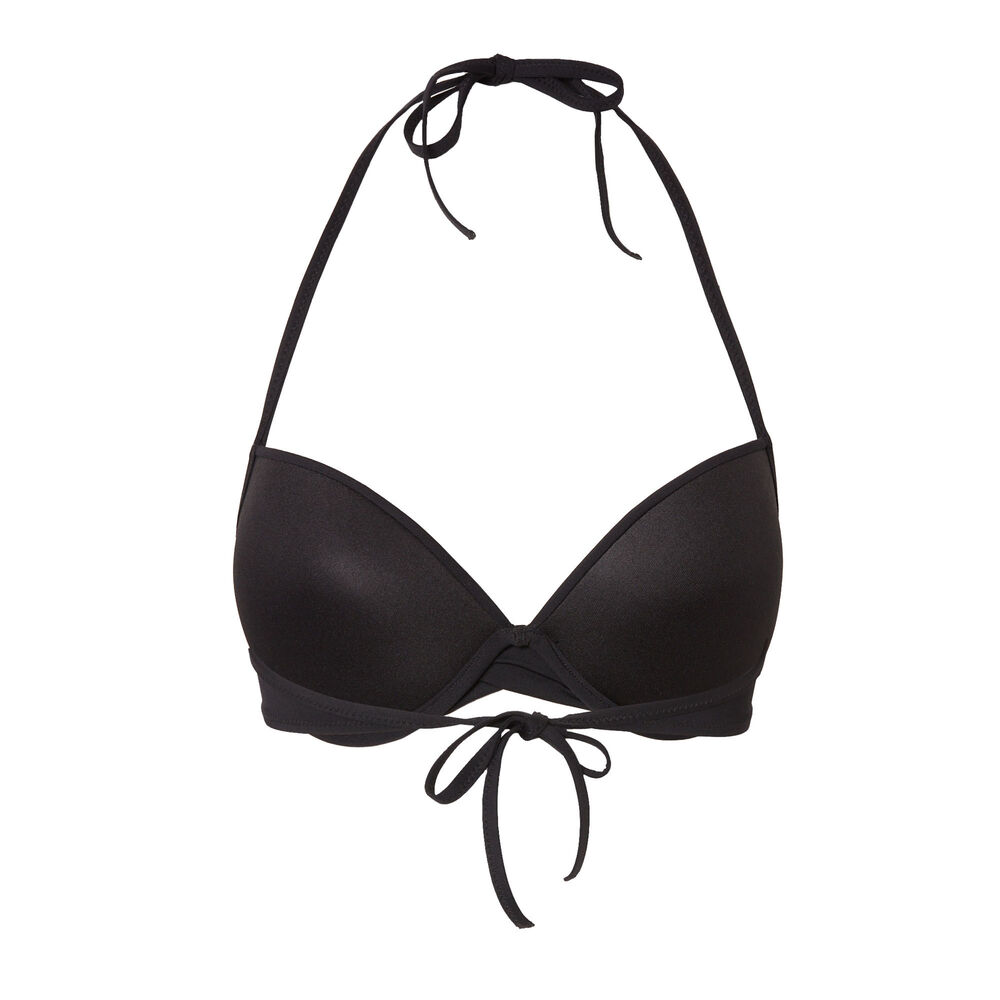 Open back push-up bikini top with twisted neckline - black black.