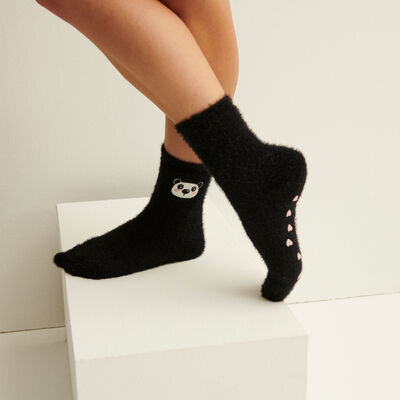 panda print socks - black;