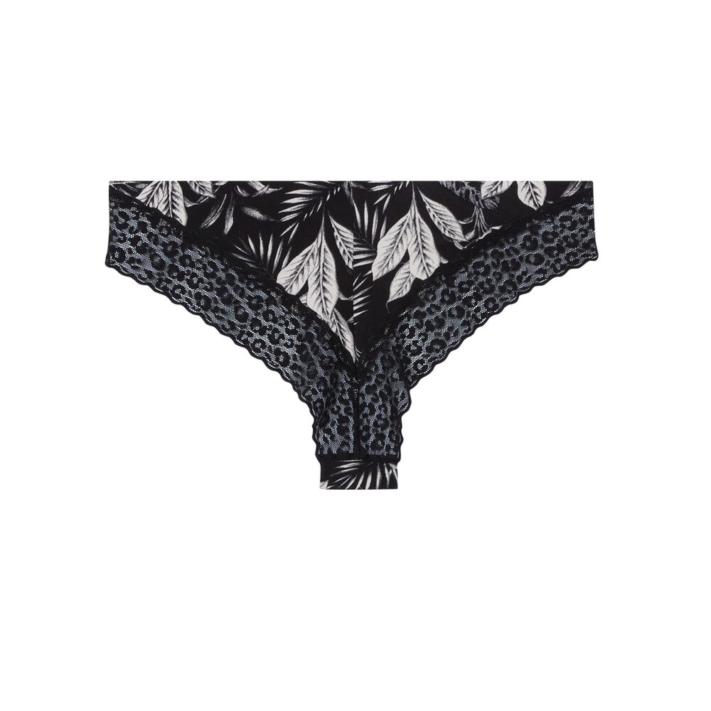 Plain cotton tanga - black black.