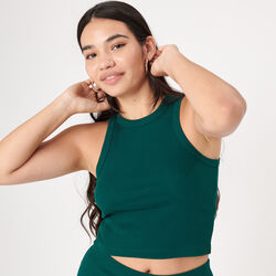 plain cropped vest top - forest green