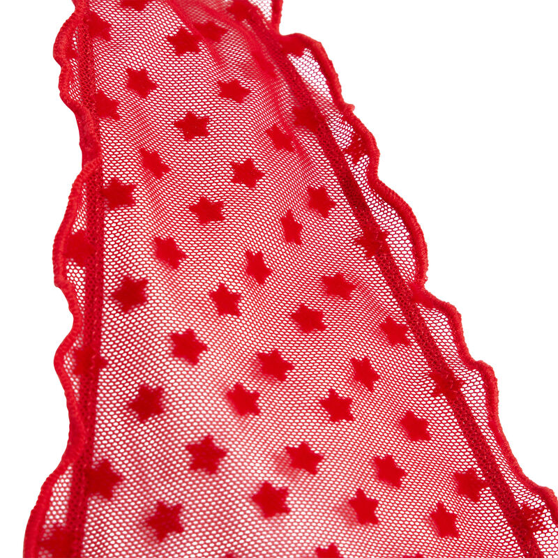 Combinaison-short en tulle transparent flounciz rouge.