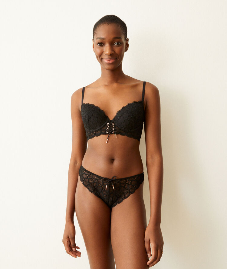 Soutien-gorge bustier ampliforme détail laçage sherifiz noir.