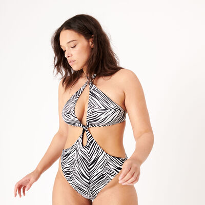 one-piece zebra openwork swimsuit - black;