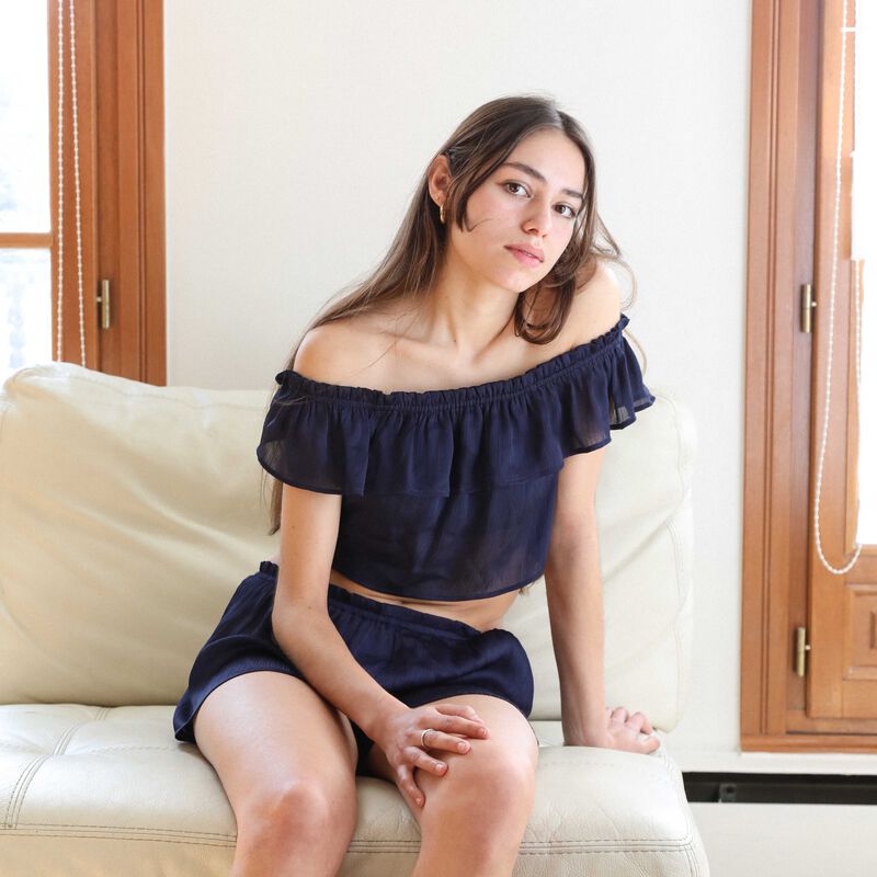 flowing frilled top - blue flowing frilled top - blue;