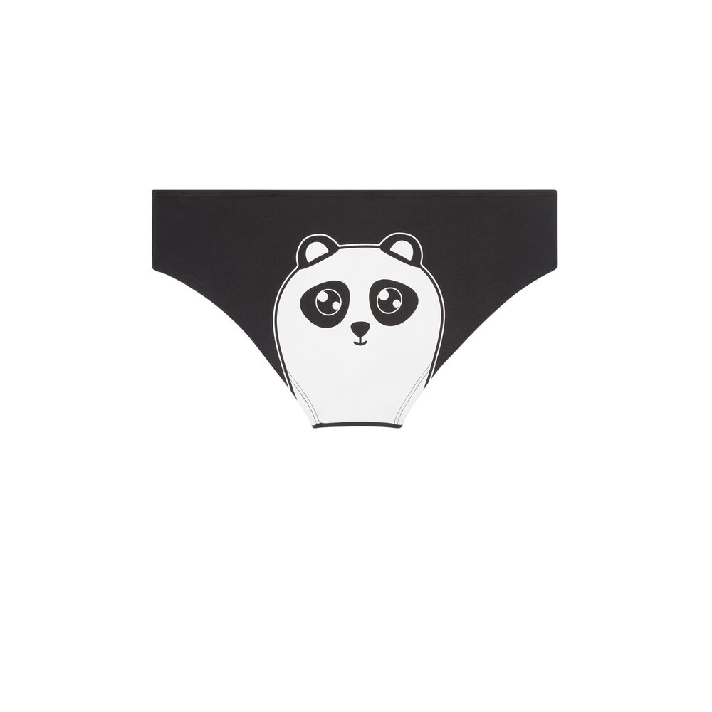 Cotton hipsters with panda print - black black.