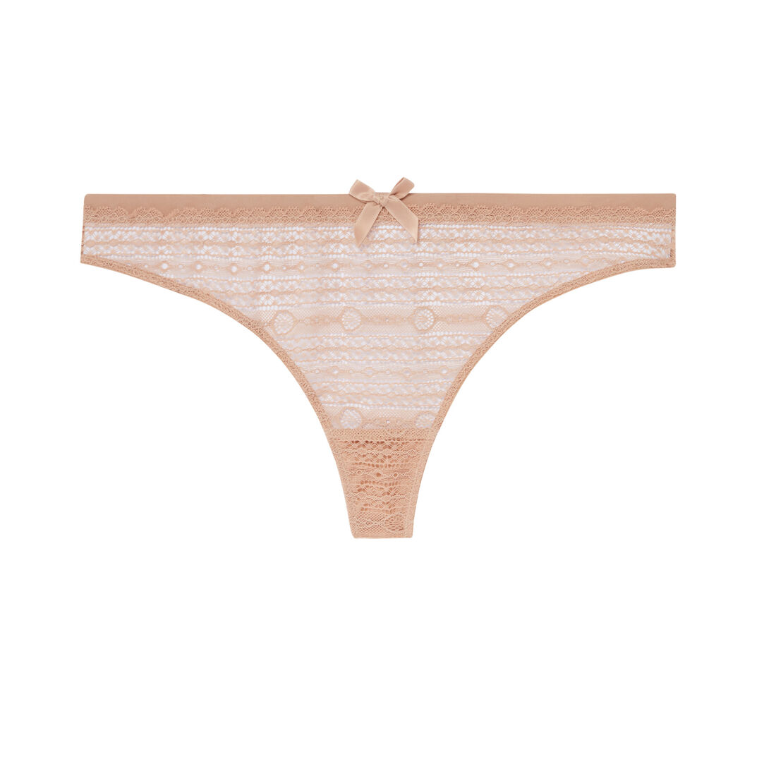 Lace thong with bow detail - beige;
