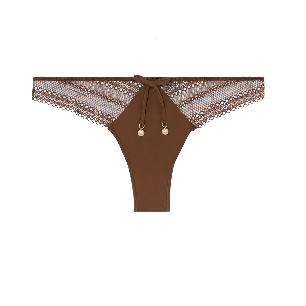 Tanga with jewel shall detail - brown brown.