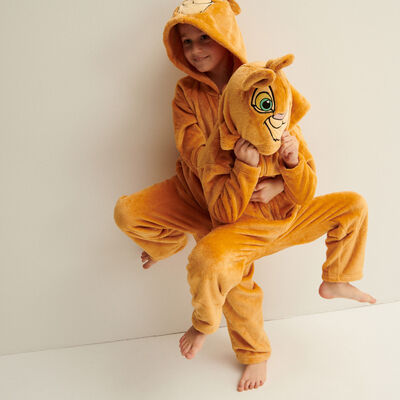 kids fleece playsuit with nala hood - beige;