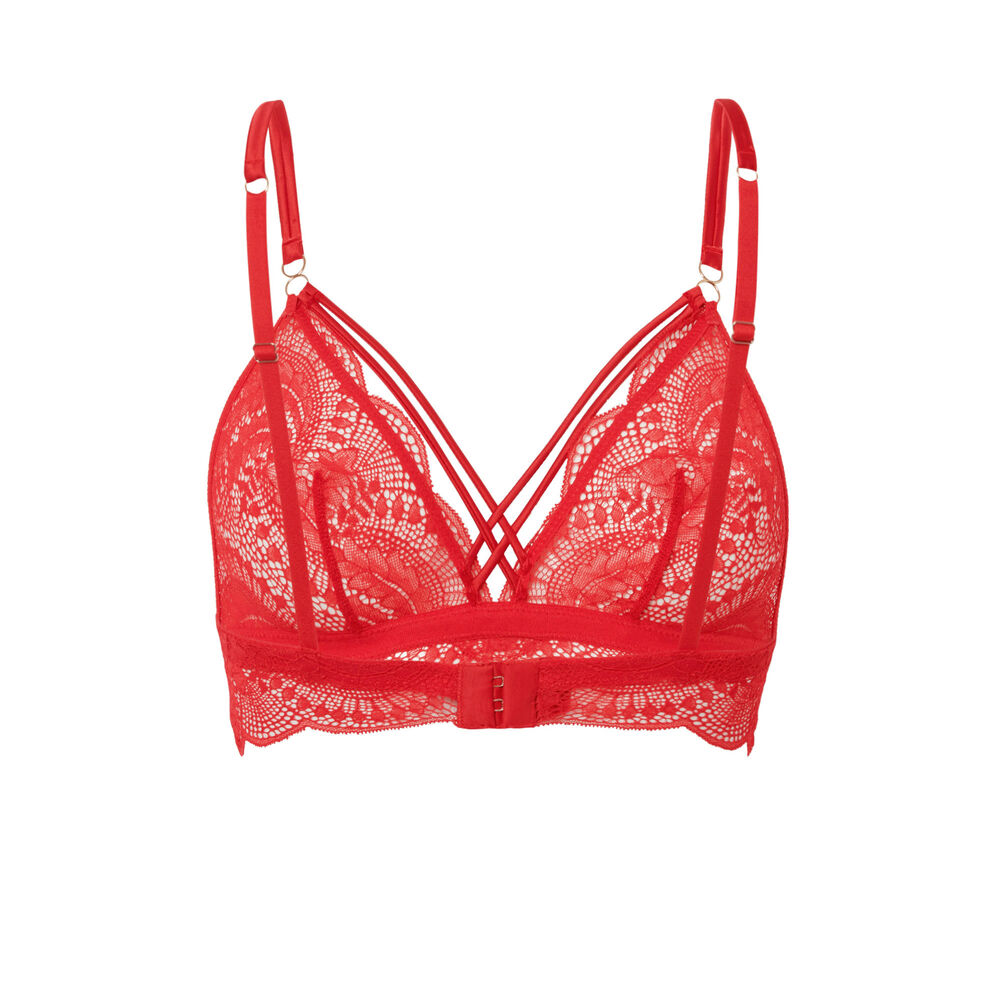 Lace triangle bra with satin straps - red - red - Undiz