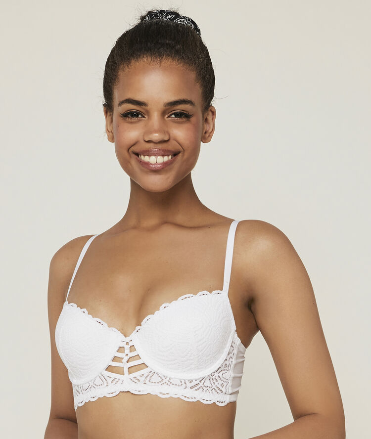 Marceliz lace push-up bustier bra and banding. white.