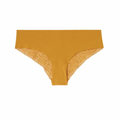 plain lace knickers with leopard print - ochre yellow;