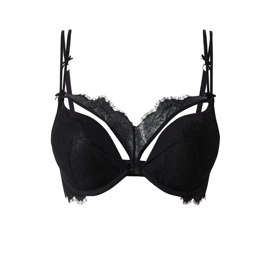 lace extra push-up bra with ties - black;
