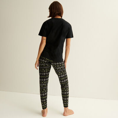 trousers with baby yoda pattern - black;