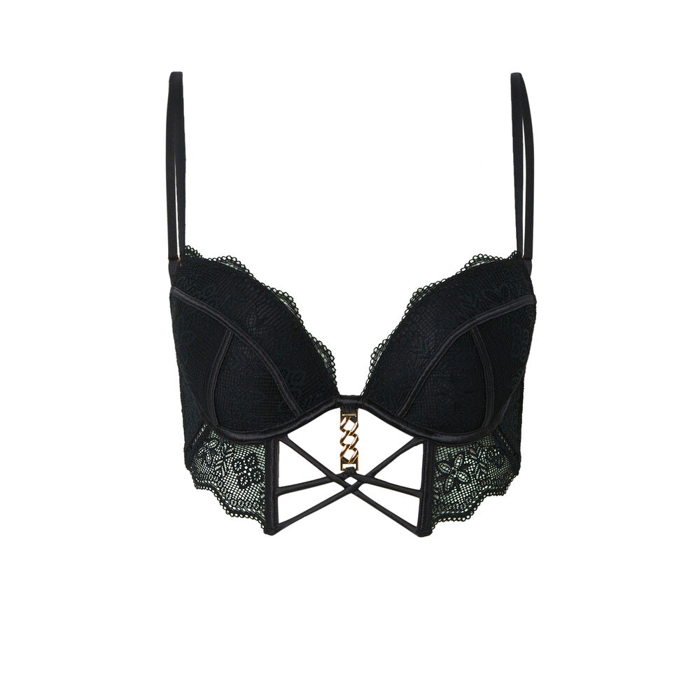 Padded bustier bra with gold chain - black black.