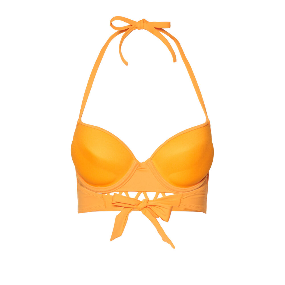 Push-up bikini top with open back and aztec details - orange orange.