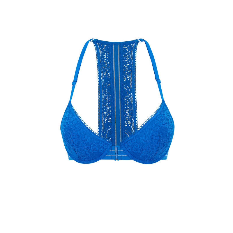 Coolgirliz lace padded bra with banding details. royal blue.