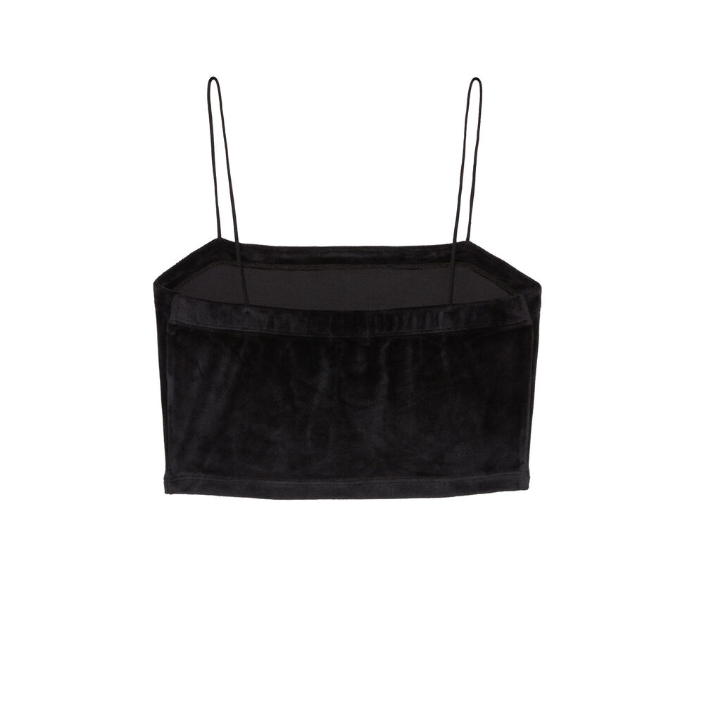 Velvet top with thin straps - black black.