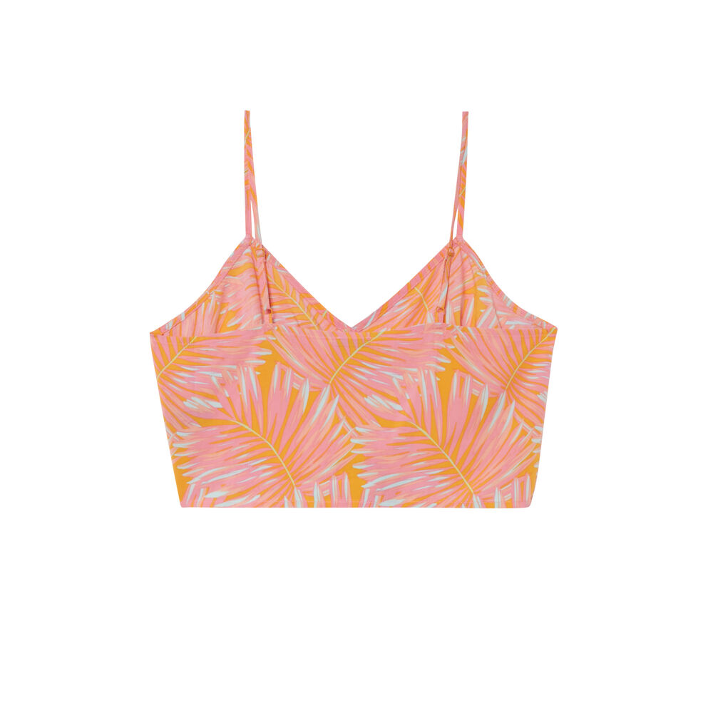 Tied crop top featuring palm motifs - orange orange.
