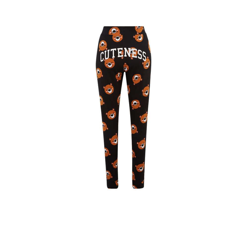 Legginsy z niedźwiadkiem z napisem cuteness - kolor czarny czarny.