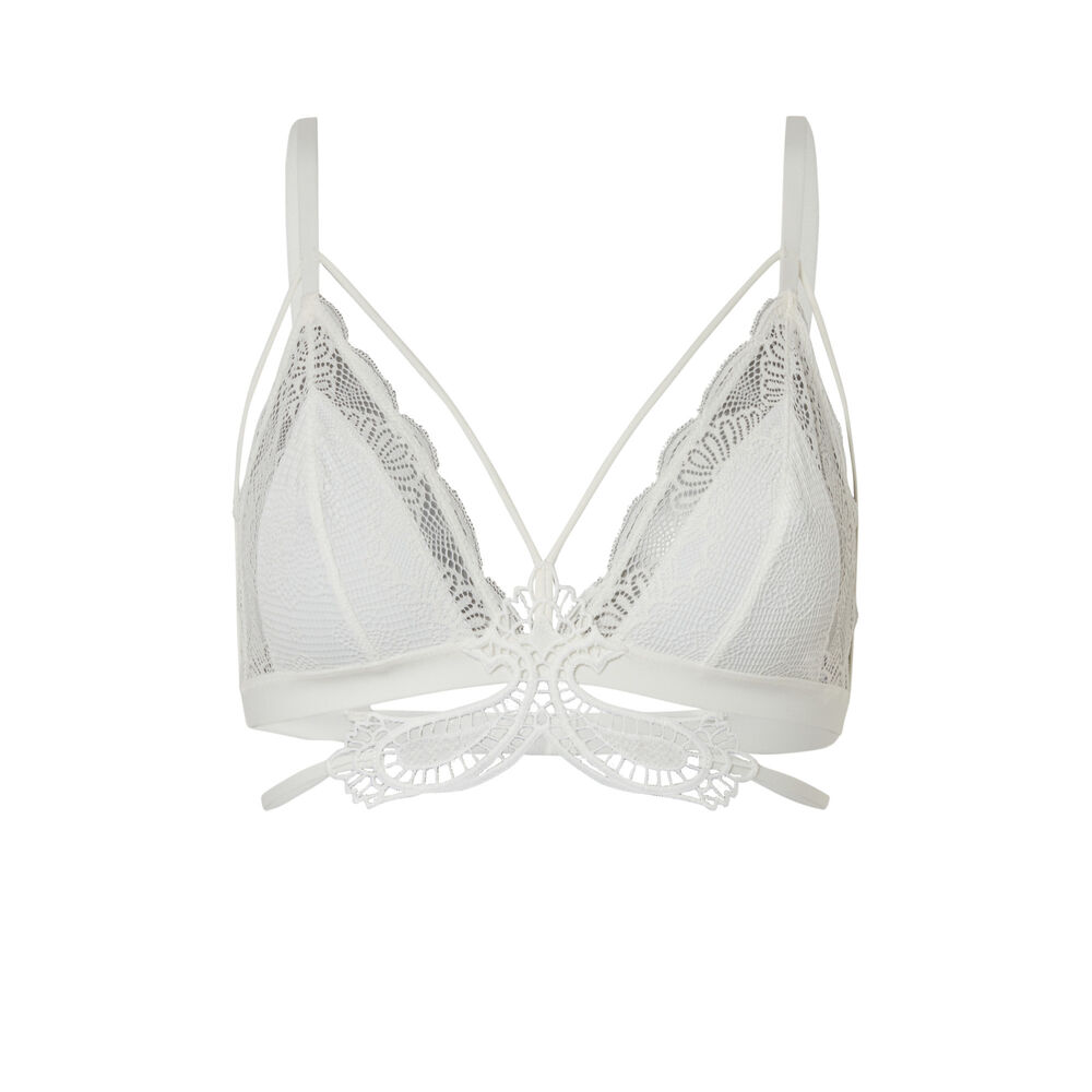 Plunging non-wired triangle bra with tattoo effect - ecru ecru.
