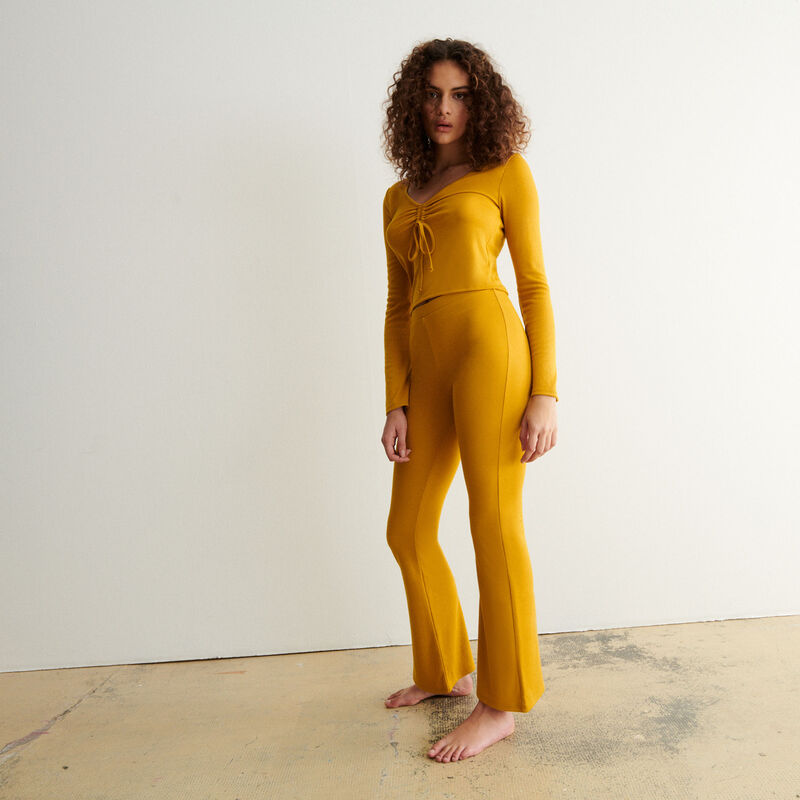 jersey high-waisted flared trousers - yellow ochre;