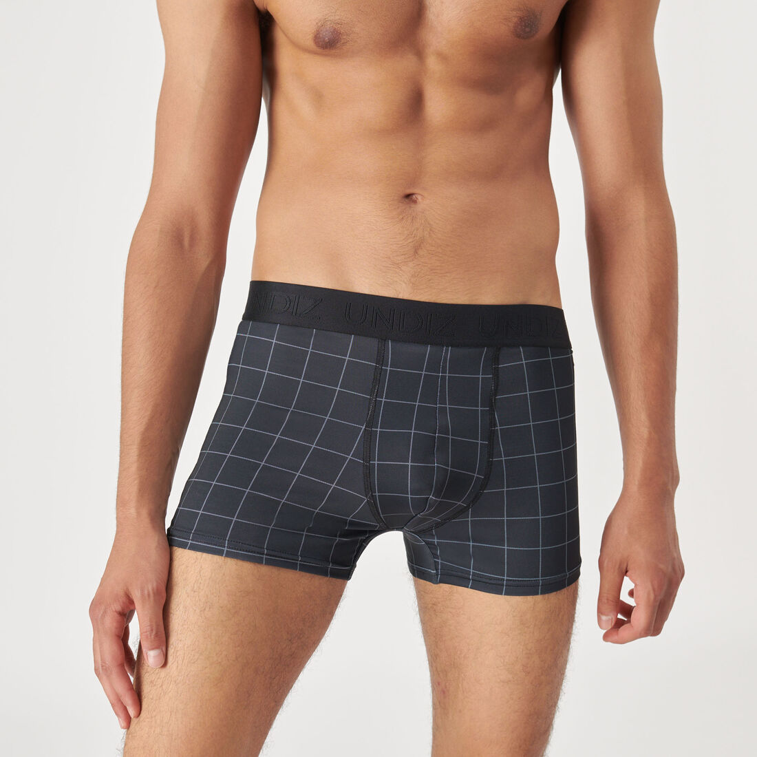 checked boxers;