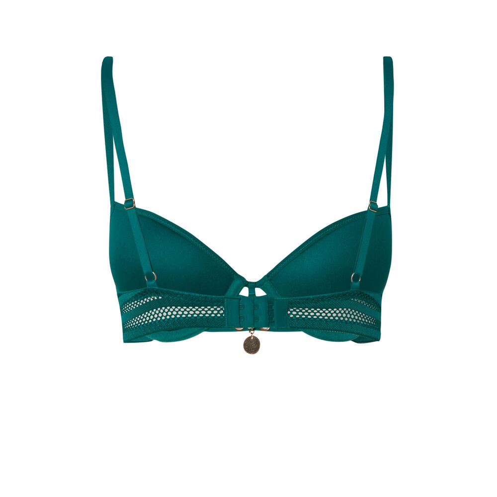 Padded lace bra with mesh and ties - green green.