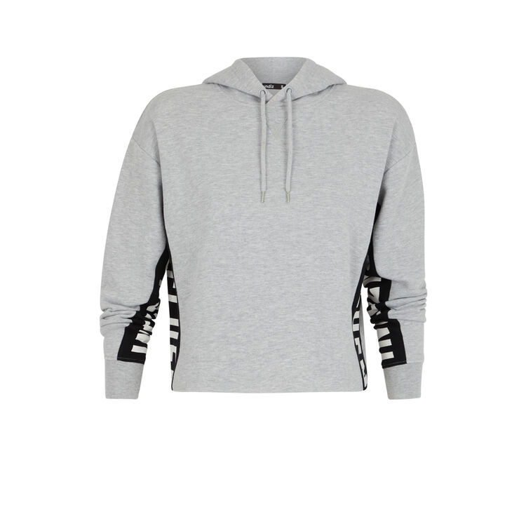 Hellovibiz sweatshirt with hood and bands on the side grey.