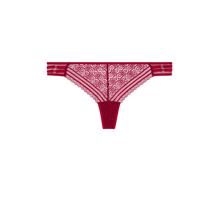 Lace thong with jewellery details burgundy.