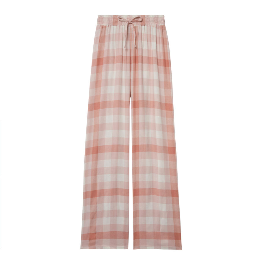 Wide check trousers with pleated waist and ties - pink;