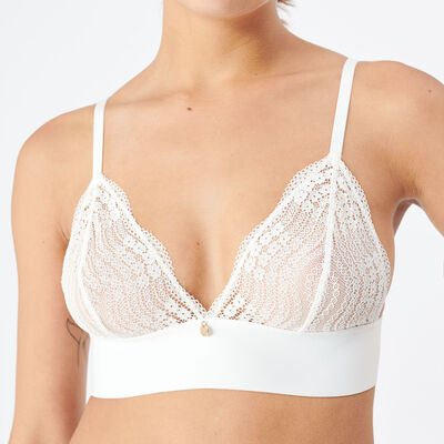 non-wired lace triangle bra with charm;