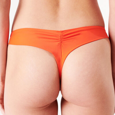 solid-colour thong bikini bottom - orange red;