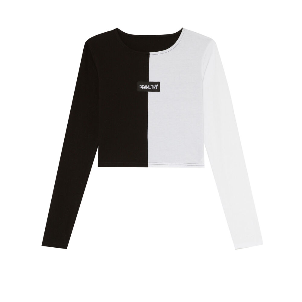 Two-tone long-sleeved snoopy top - white white.