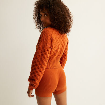 knitted high-waisted shorts - brown;