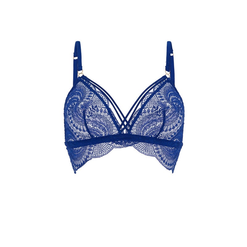Lace triangle bra with satin straps - blue Lace triangle bra with satin straps - blue;