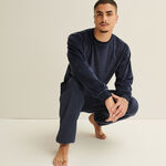 velour-effect trousers with elasticated waist - navy
