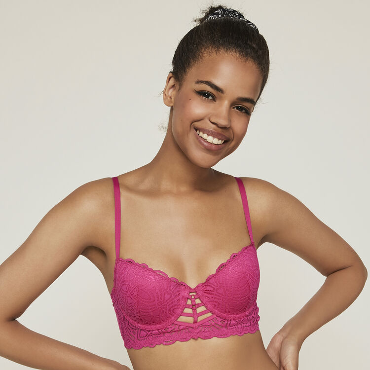 Marceliz lace push-up bustier bra and banding. fuchsia.