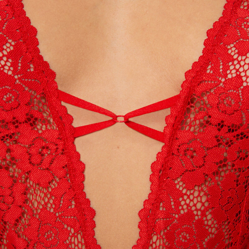 wireless flowered lace bodysuit - red;