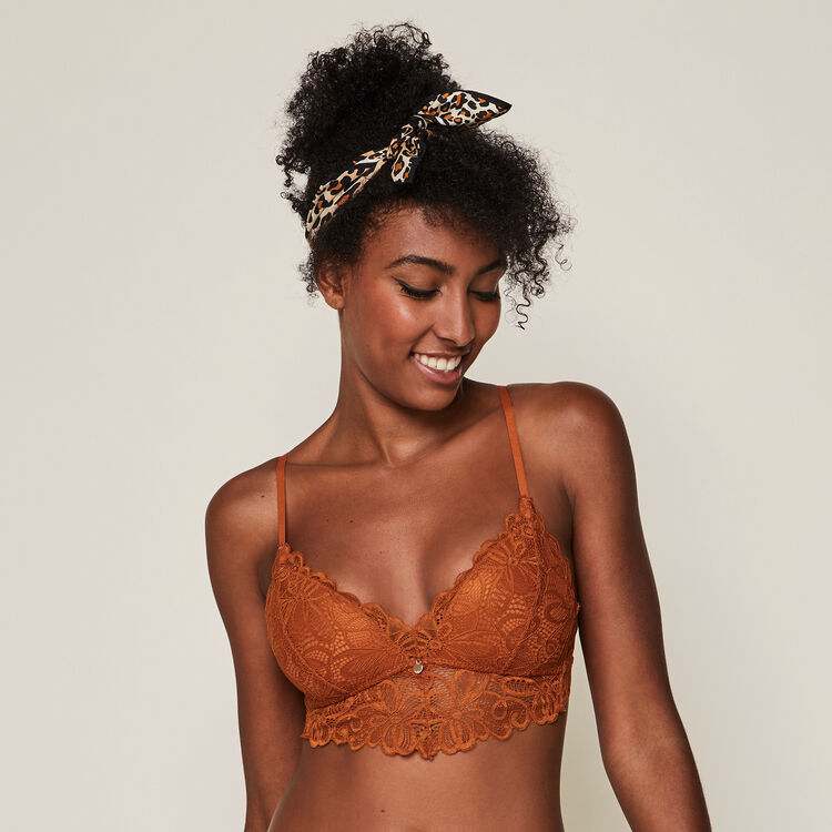 Pampiz triangle bra with lace cups orange.