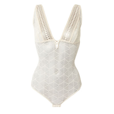 lace bodysuit with lacing - cream;
